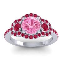 Pink Tourmaline Ring In Palladium With Ruby Sodarya Round Three-stone Ring
