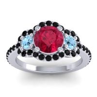 Ruby Ring In 14k White Gold With Aquamarine And Black Onyx Sodarya Round Three-stone Ring