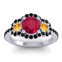 Ruby Ring In 18k White Gold With Citrine And Black Onyx Sodarya Round Three-stone Ring