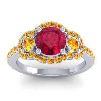 Ruby Ring In Platinum With Citrine Sodarya Round Three-stone Ring