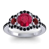 Ruby Ring In 18k White Gold With Garnet And Black Onyx Sodarya Round Three-stone Ring