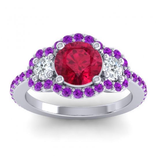 Three Stone Halo Sodarya Ring