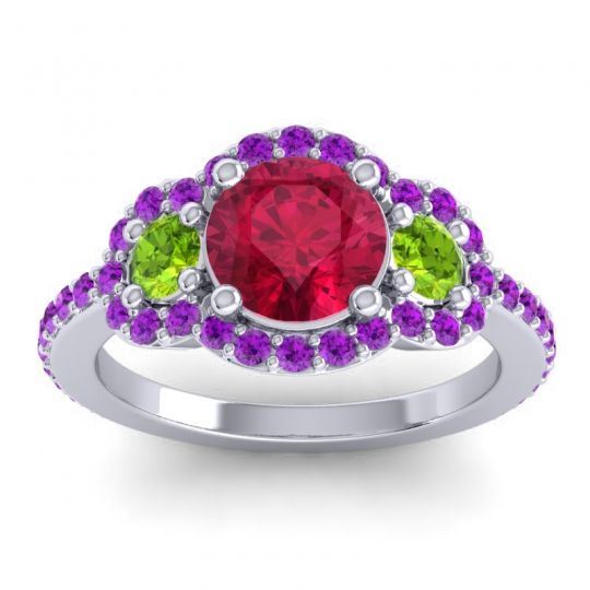 Three Stone Halo Sodarya Ring