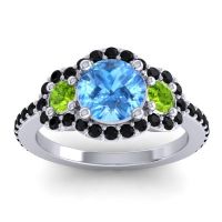 Swiss Blue Topaz Ring In 18k White Gold With Peridot And Black Onyx Sodarya Round Three-stone Ring