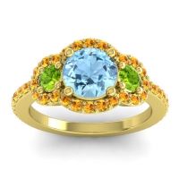 Aquamarine Ring In 18k Yellow Gold With Peridot And Citrine Sodarya Round Three-stone Ring