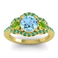 Aquamarine Ring In 18k Yellow Gold With Peridot And Emerald Sodarya Round Three-stone Ring