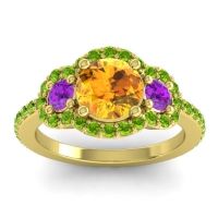 Citrine Ring In 18k Yellow Gold With Amethyst And Peridot Sodarya Round Three-stone Ring