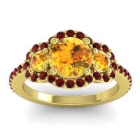 Citrine Ring In 18k Yellow Gold With Garnet Sodarya Round Three-stone Ring