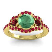 Lab Emerald Ring In 14k Yellow Gold With Garnet And Ruby Sodarya Round Three-stone Ring
