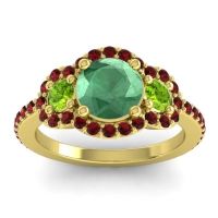 Lab Emerald Ring In 18k Yellow Gold With Peridot And Garnet Sodarya Round Three-stone Ring