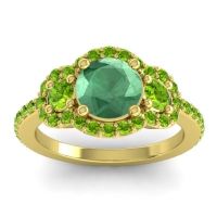 Lab Emerald Ring In 18k Yellow Gold With Peridot Sodarya Round Three-stone Ring
