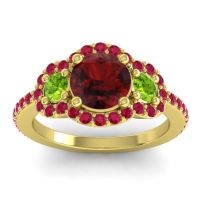 Garnet Ring In 14k Yellow Gold With Peridot And Ruby Sodarya Round Three-stone Ring