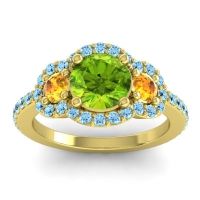 Peridot Ring In 18k Yellow Gold With Citrine And Aquamarine Sodarya Round Three-stone Ring