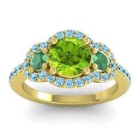 Peridot Ring In 18k Yellow Gold With Emerald And Aquamarine Sodarya Round Three-stone Ring