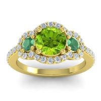 Peridot Ring In 18k Yellow Gold With Emerald And Lab Diamond Sodarya Round Three-stone Ring