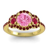 Pink Tourmaline Ring In 18k Yellow Gold With Ruby And Garnet Sodarya Round Three-stone Ring