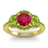 Lab Ruby Ring In 18k Yellow Gold With Peridot Sodarya Round Three-stone Ring
