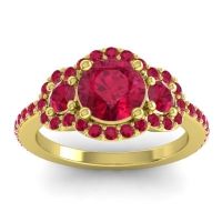 Ruby Ring In 14k Yellow Gold Sodarya Round Three-stone Ring