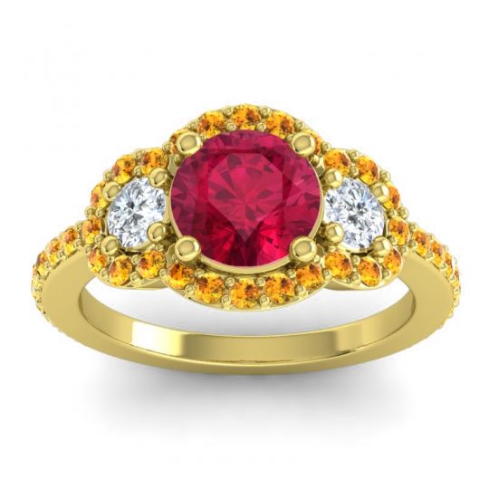 Three Stone Halo Sodarya Ring