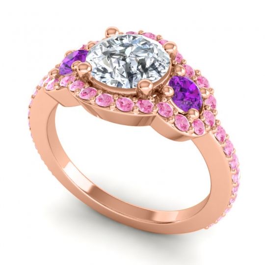 Three Stone Halo Sodarya Ring