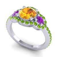 Three Stone Halo Sodarya Ring