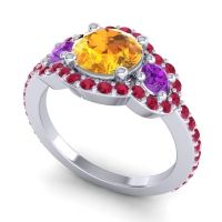 Three Stone Halo Sodarya Ring