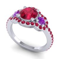 Three Stone Halo Sodarya Ring