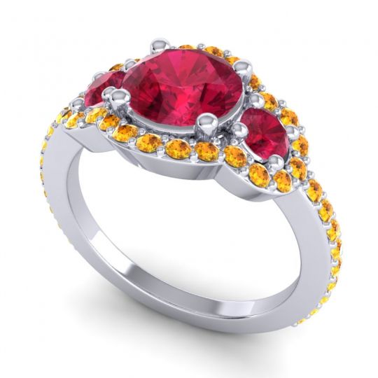 Three Stone Halo Sodarya Ring