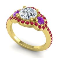 Three Stone Halo Sodarya Ring