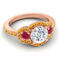 Three Stone Halo Sodarya Ring