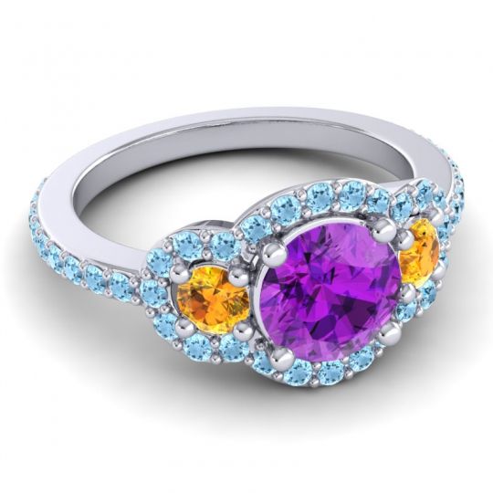 Three Stone Halo Sodarya Ring