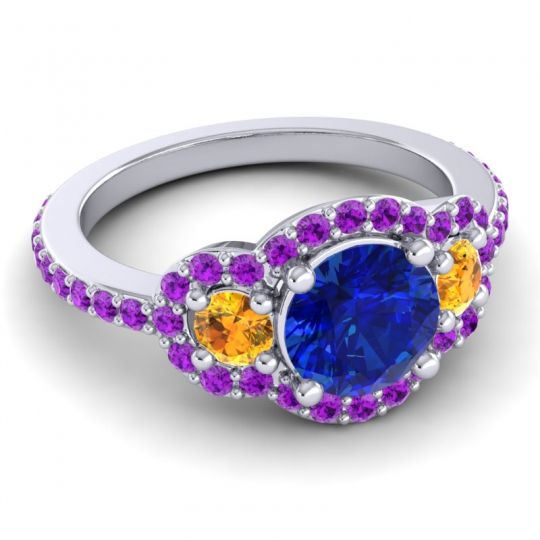 Three Stone Halo Sodarya Ring