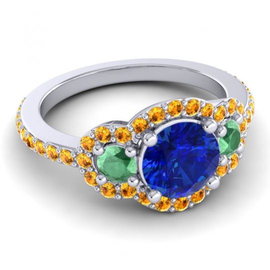 Three Stone Halo Sodarya Ring