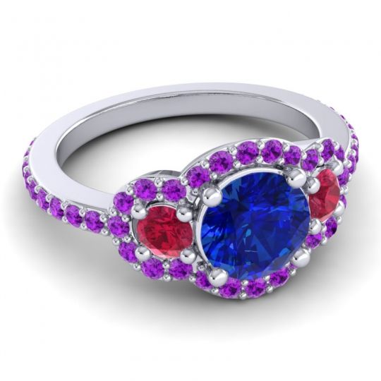 Three Stone Halo Sodarya Ring