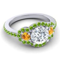 Three Stone Halo Sodarya Ring