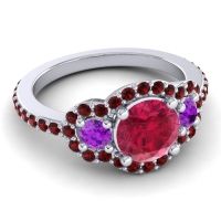 Three Stone Halo Sodarya Ring