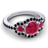 Three Stone Halo Sodarya Ring