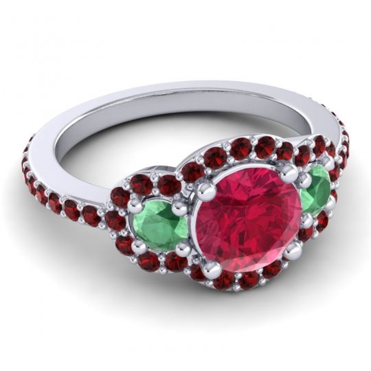 Three Stone Halo Sodarya Ring