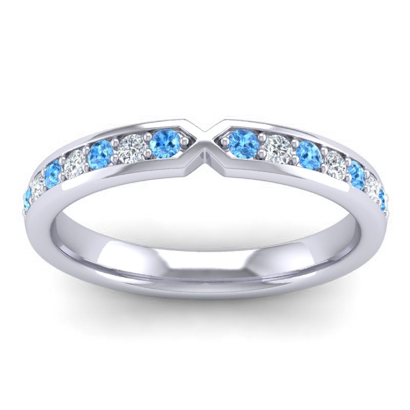 Half Eternity Atani Swiss Blue Topaz Band with Diamond in 18k White Gold