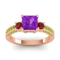 Amethyst Ring In 18K Rose Gold With Garnet And Peridot Stambha Princess Three-stone Ring