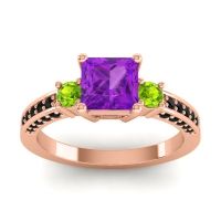 Amethyst Ring In 18K Rose Gold With Peridot And Black Onyx Stambha Princess Three-stone Ring