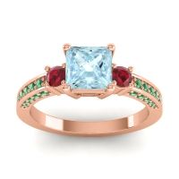 Aquamarine Ring In 18K Rose Gold With Ruby And Emerald Stambha Princess Three-stone Ring