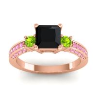 Black Onyx Ring In 18K Rose Gold With Peridot And Pink Tourmaline Stambha Princess Three-stone Ring