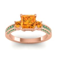 Citrine Ring In 18K Rose Gold With Emerald Stambha Princess Three-stone Ring