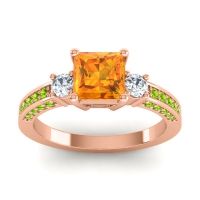 Citrine Ring In 18K Rose Gold With Lab Diamond And Peridot Stambha Princess Three-stone Ring