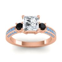 Lab Diamond Ring In 14K Rose Gold With Black Onyx And Swiss Blue Topaz Stambha Princess Three-stone Ring