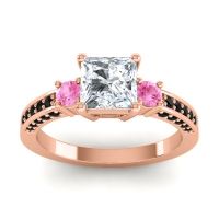 Lab Diamond Ring In 18K Rose Gold With Pink Tourmaline And Black Onyx Stambha Princess Three-stone Ring
