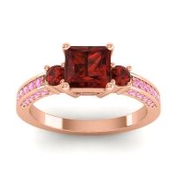 Garnet Ring In 14K Rose Gold With Pink Tourmaline Stambha Princess Three-stone Ring