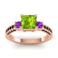 Peridot Ring In 18K Rose Gold With Amethyst And Black Onyx Stambha Princess Three-stone Ring