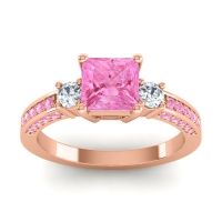 Pink Tourmaline Ring In 18K Rose Gold With Lab Diamond Stambha Princess Three-stone Ring